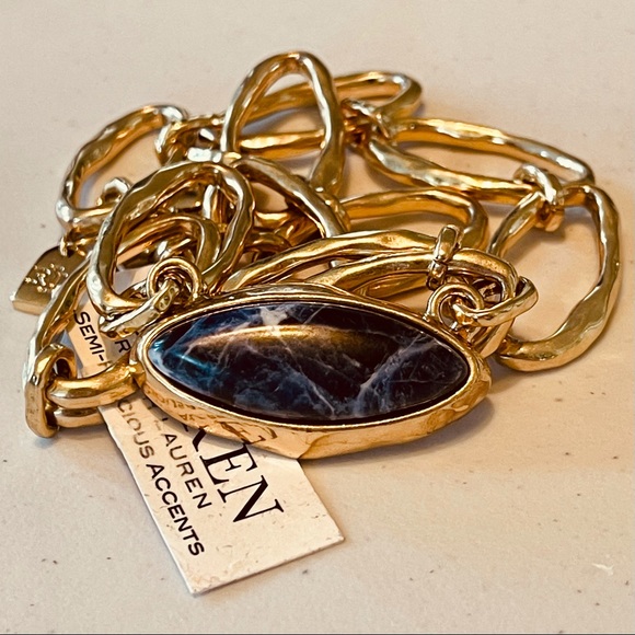 Ralph Lauren Gold Link lapis stone necklace - Picture 7 of 8